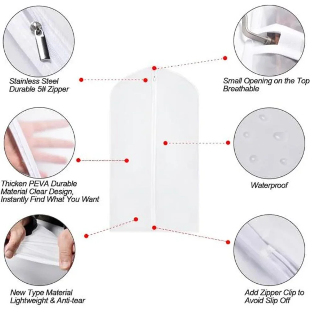 New Garment Covers 24''X54'' Lightweight White PEVA Breathable Bags (Pack of 6)